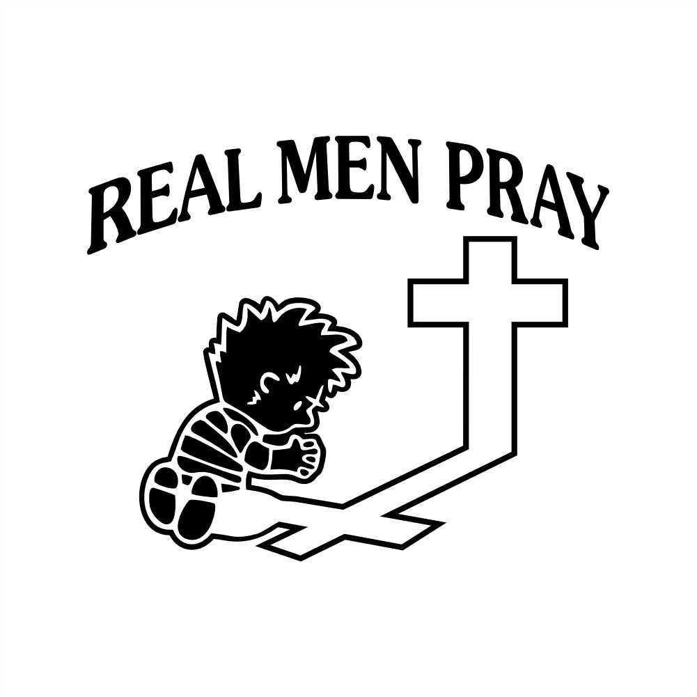 Boy Praying At The Cross Real Men Pray Vinyl Decal Sticker
