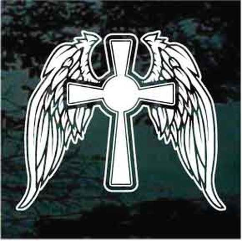 Cross With Angel Wings Vinyl Decal Sticker